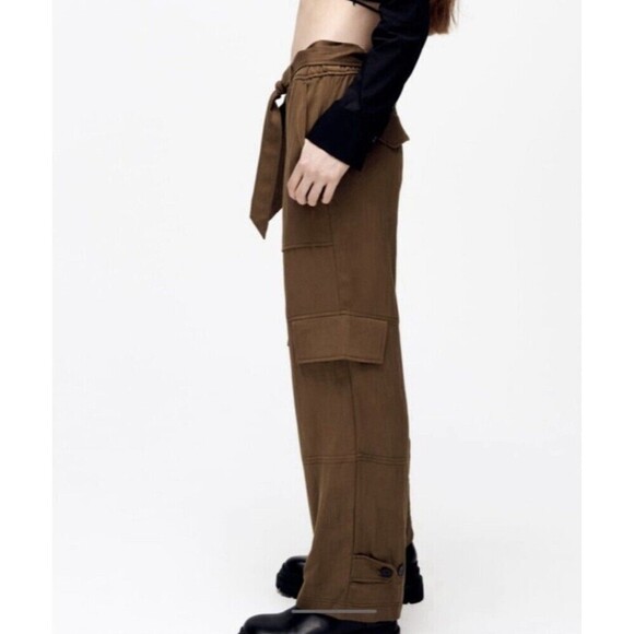ZARA NEW WOMAN WIDE LEGS, BROWN,VISCOSE PANTS SIZE LARGE - Picture 2 of 10